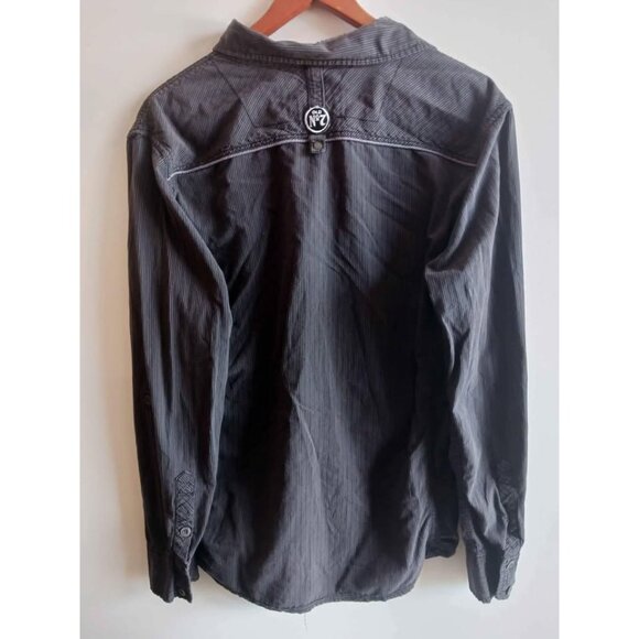 BKE Mens Athletic Fit Black Striped Button-Down Shirt With Harley-Davidson. L - Picture 5 of 7